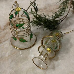 Vtg  Iridescent Blown Glass Mini Cascading Holly Bell Christmas Tree Ornaments